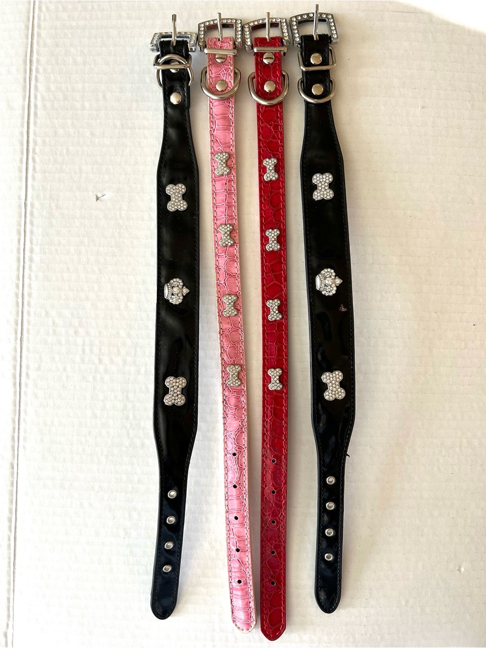 5 Rhinestone & Bone Accent Pet Collars Pink, Red, Aqua, Black